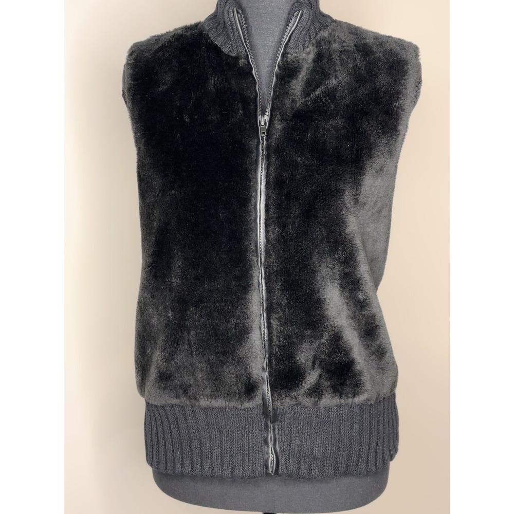 Tiara International Women's Black Full Zip Faux Fur Vest Size Small